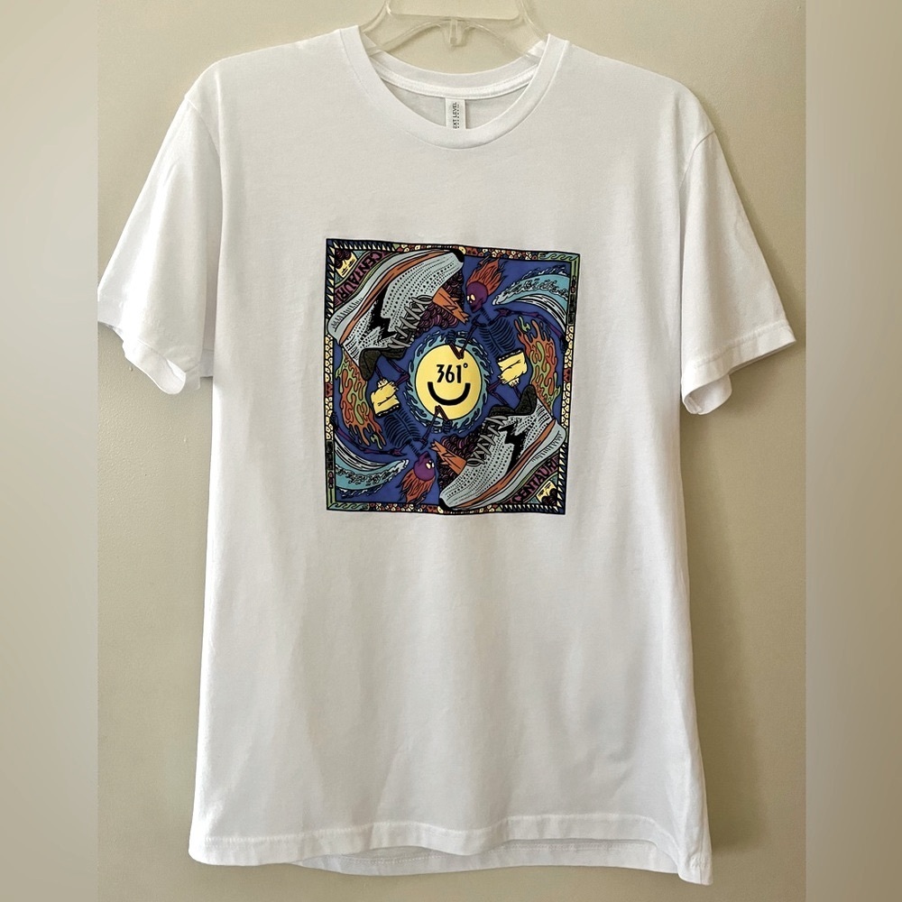 NWOT NEXT LEVEL Tee Size M Graphic White  Short Sleeve Skeletons And Sneakers